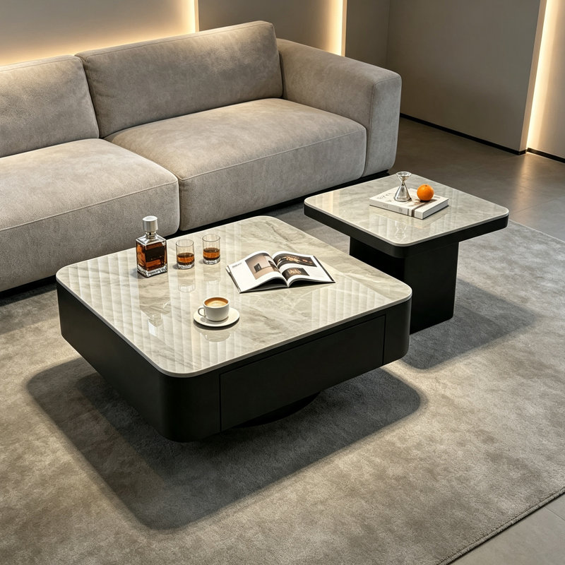 Table basse de luxe avec rangement moderne en ardoise, Gris