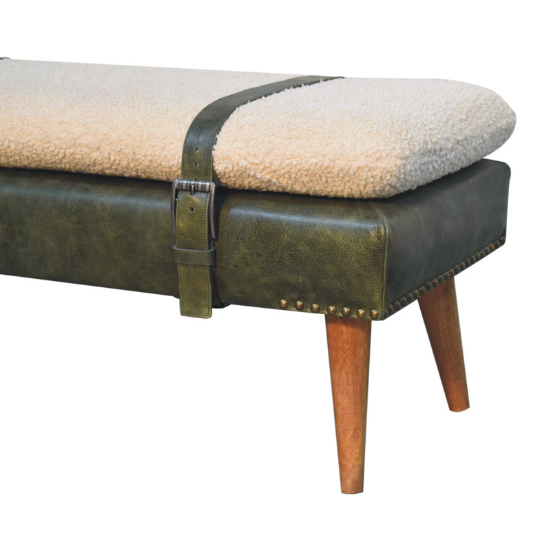 Banc en bois massif avec garniture cloutée, Vert/crème