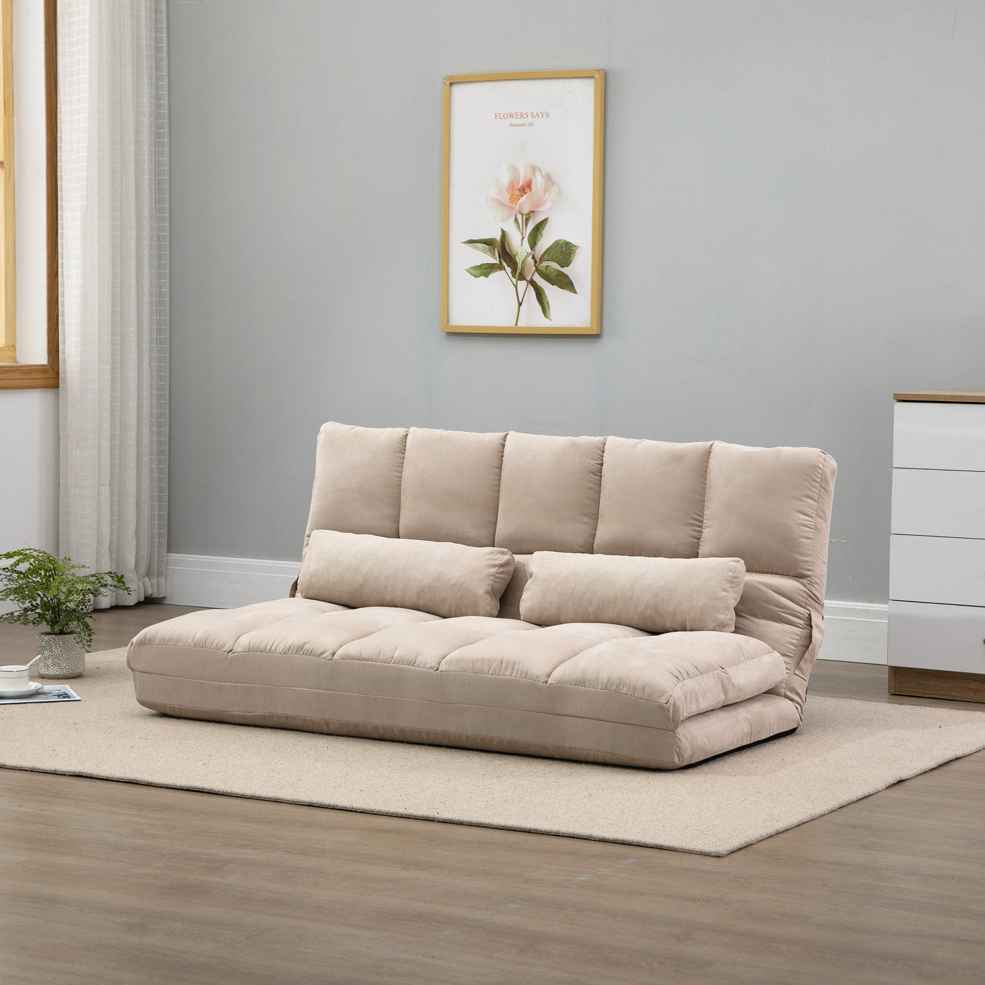 Kinta Full 51.25 Wide Suede Biscuit Back Convertible Sofa Latitude Run Size 23.5 H x 40.25 W x 28.75 D Leather Type Beige Suede