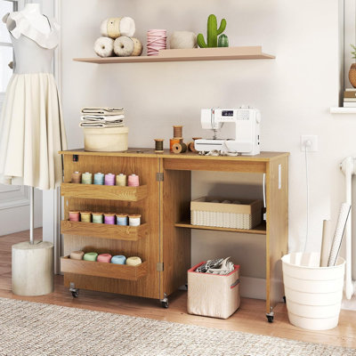 Table de couture pliable avec rangement et armoire de couture roulante 47,2 po avec roulettes verrouillables
