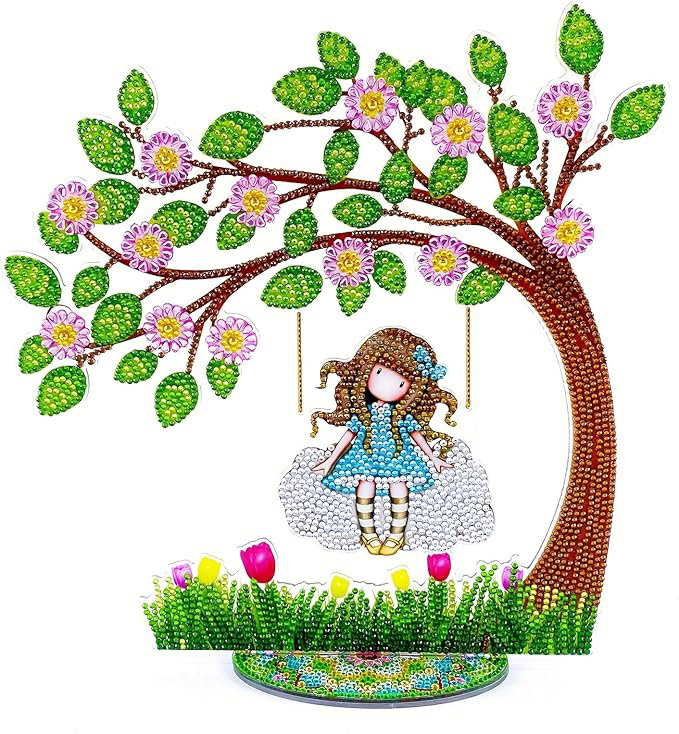 Norcatur  Syntego 5D DIY Diamond Painting Kit Crystal Rhinestone Acrylic Table Top Decoration (Girl On Swing)