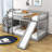 Twin Over Twin Wood Bunk Bed with Cabinet and Slide-1999314186