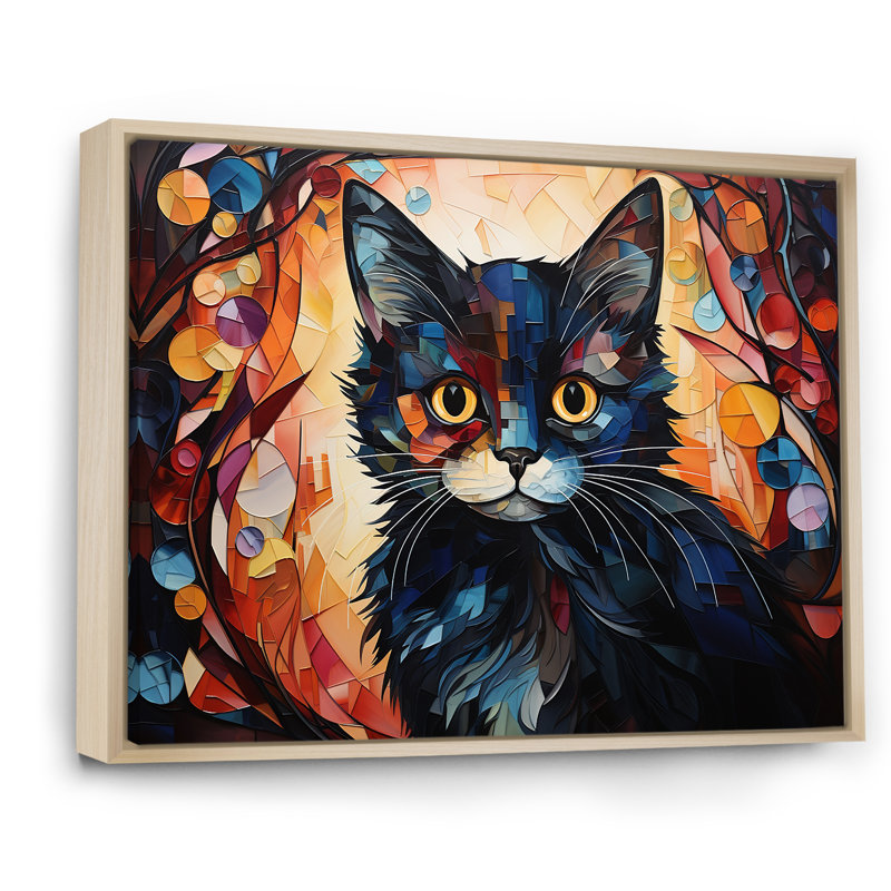 Abstrait Munchkin Marvel Cat Portrait I - décoration murale chat, H 24 po x l 32 po x P 1 po, Cadre naturel flottant