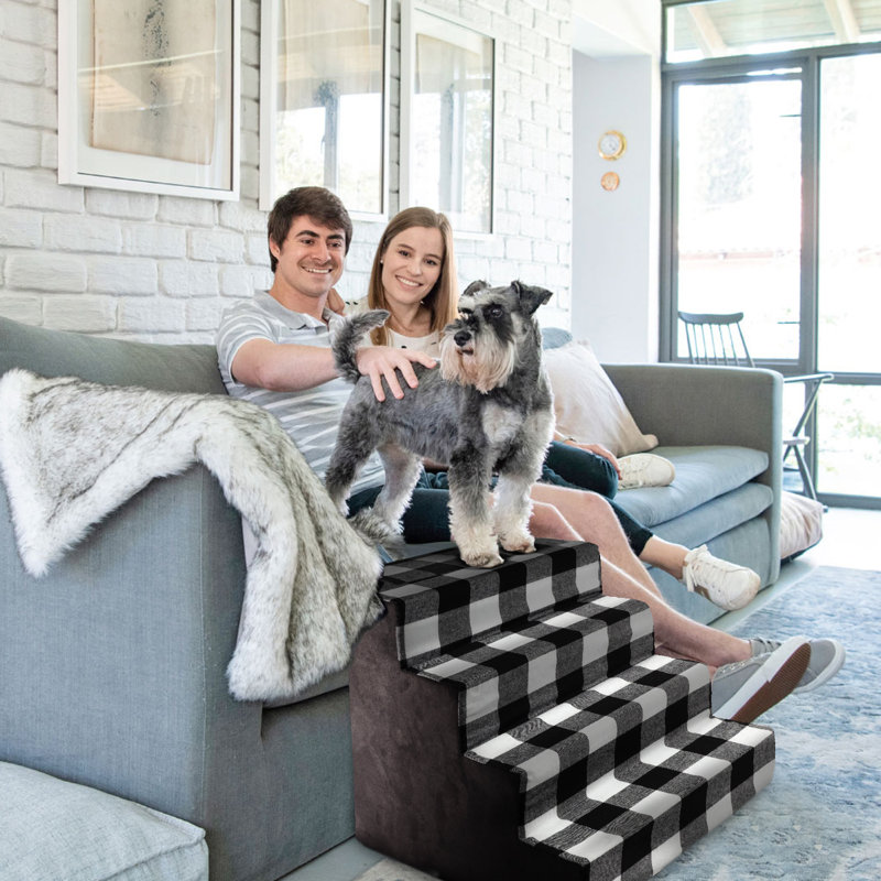 Black and White Plaid High-Density Foam Pet Stairs