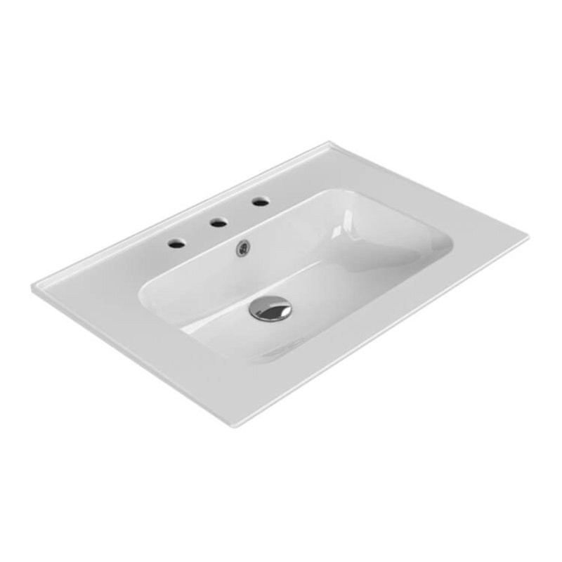 27.6" White Ceramic Wall-Mount Rectangular Bathroom Sink