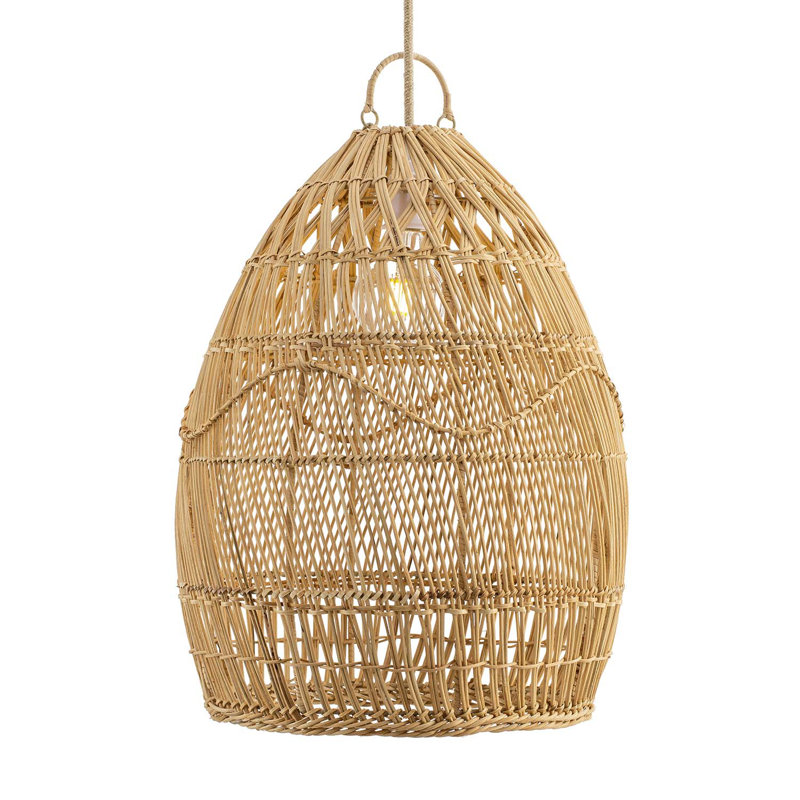 Jarom Pendant Light – 15" Natural Rattan Plug-In or Hardwired Light Fixture for Kitchen, Dining Room, or Bedroom in Boho and Coastal Styles