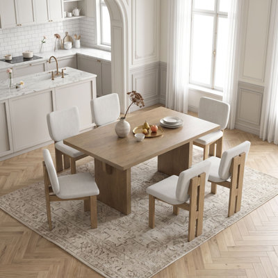 Seven Piece Retro Dining Table Set with Six Upholstered Chairs