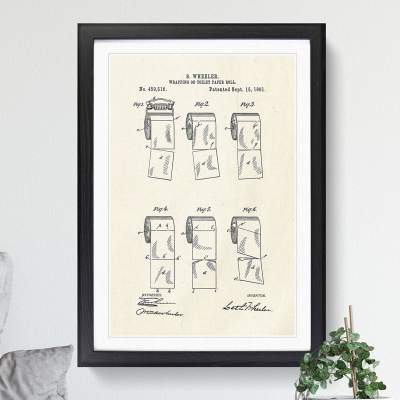 Toilet Roll Patent - Framed Print, Black, 36cm H x 27cm W x 2cm D