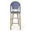 Tabouret de bar 29,5 po en rotin français d'extérieur, bleu sarcelle foncé et blanc, structure en aluminium avec finition en bambou (ensemble de 2)-1719143413