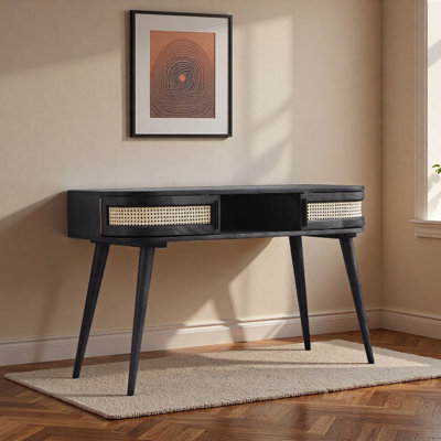 Ash Wood Rattan Storage Writing desk 47.24 inches
