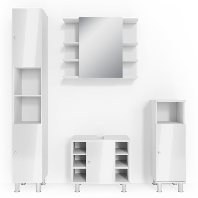 Villareal Bathroom Storage Furniture Set, High-gloss white