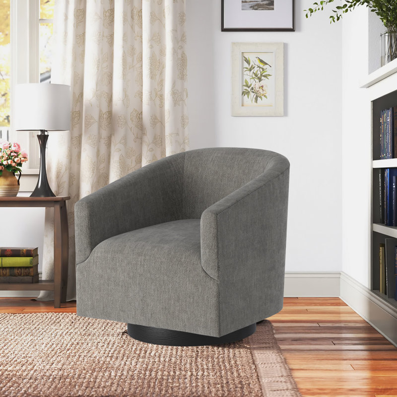 Bevis Upholstered Swivel Barrel Chair, Gray