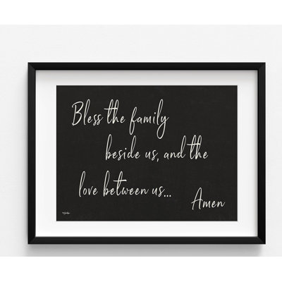 «Bless The Family Beside Us» par Susie Boyer, impression tableau noir, affiche de la salle à manger de la famille chrétienne