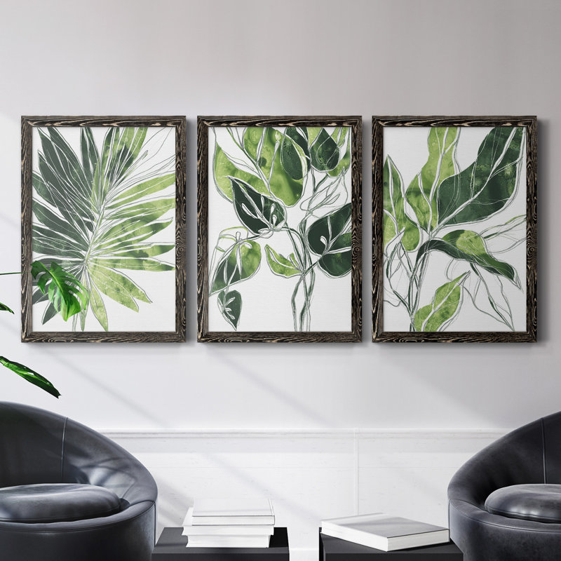 «Expressive Palm I», ensemble de 3 peintures sur toile encadrées, Toile avec cadre noir, H 43,5 po x l 31,5 po x P 1 po