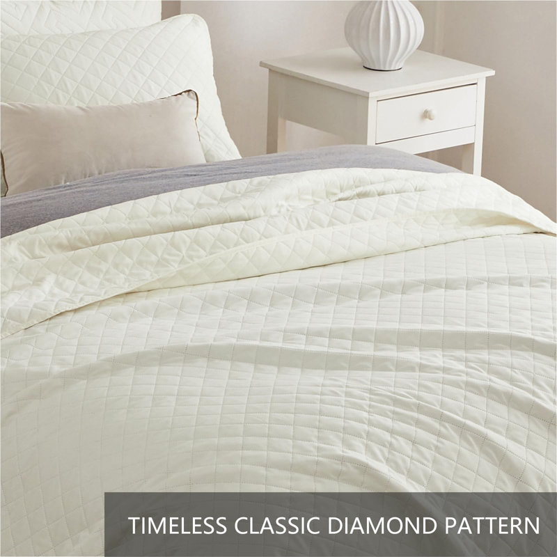 Homelike Moment Twin Quilt Set, Lightweight Quilts, Soft Beige, California King Quilt + 2 Standard Shams, Diamond White