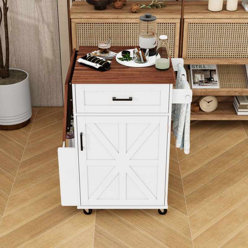 Kitchen Island with Drop Leaf, Drawer, Side Rack and Towel Rack, White
