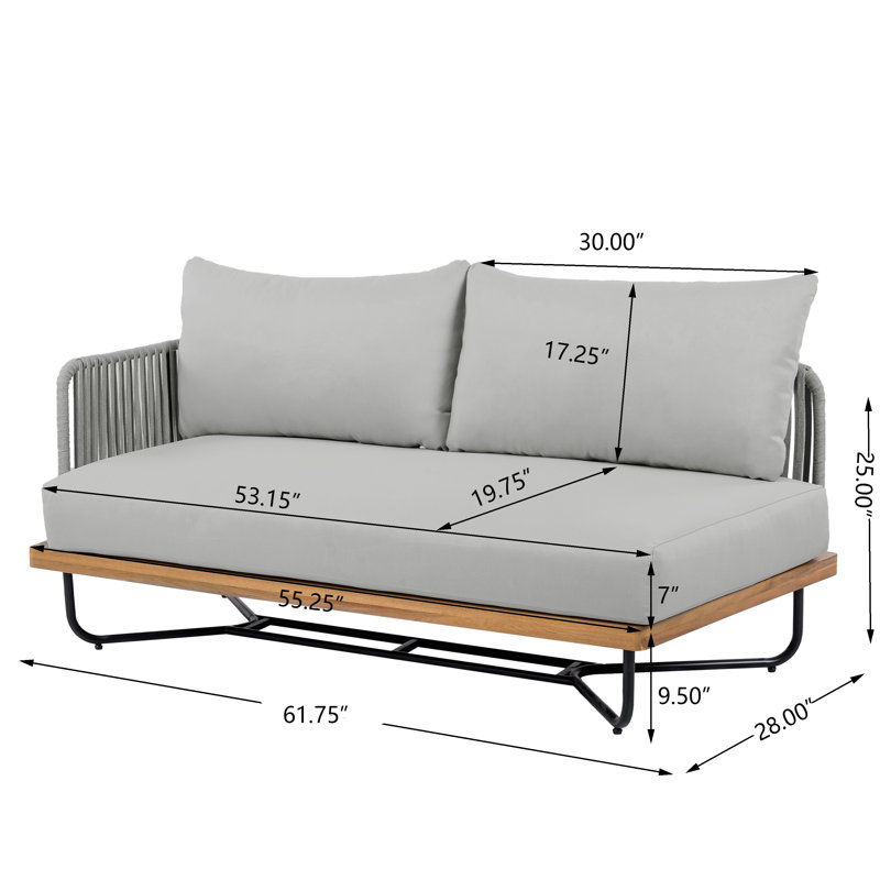 Louie Outdoor 6-Person Acacia Wood Conversation Set With Rope Woven & Slat Tabletop, 3 PCs: Loveseat, Sofa, Table
