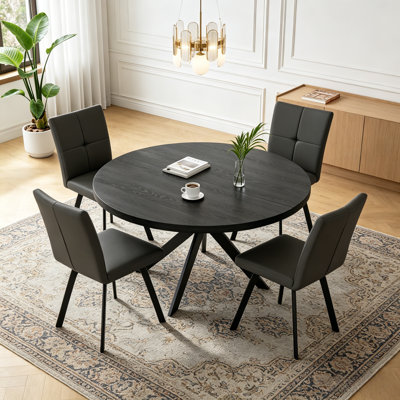 Ensemble de table de salle à manger 45,3 po pour 4 personnes, table en bois extensible avec chaises en similicuir, ensemble de salle à manger de cuisine moderne