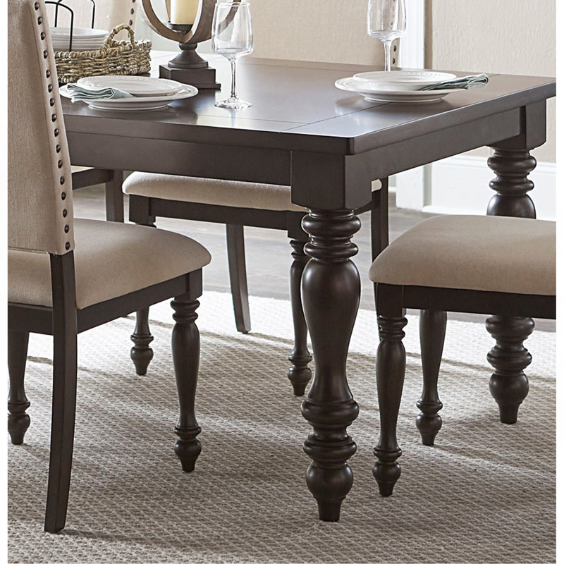 Transitional Style Greyish Brown Finish 1Pc Dining Table Draw Leaf Birch Veneer Traditional Dining Furniture