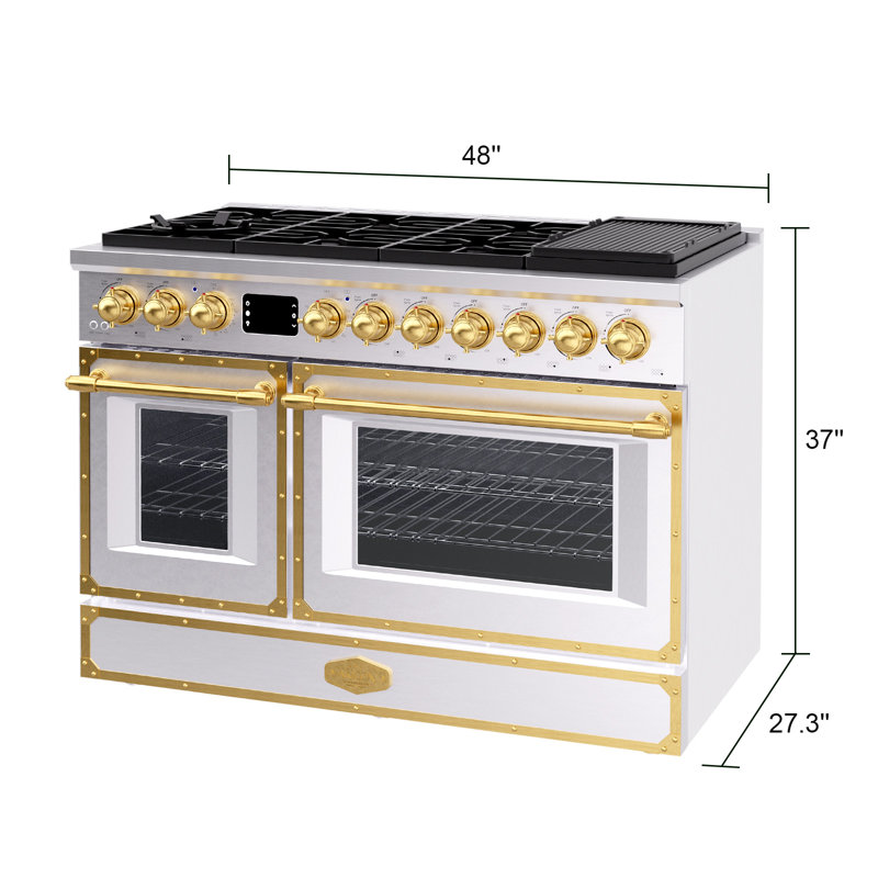Akicon Freestanding Gas Cooktop Oven Combo, Features Sealed Burners, Rapid Convection Oven, Convertible Fuel (NG/LP), Durable Cast Iron Grating (BSGBGGA1)
