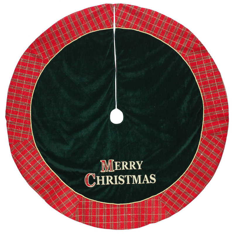 Jupe d'arbre de Noël à carreaux rouge et vert 48 po 'MERRY CHRISTMAS'