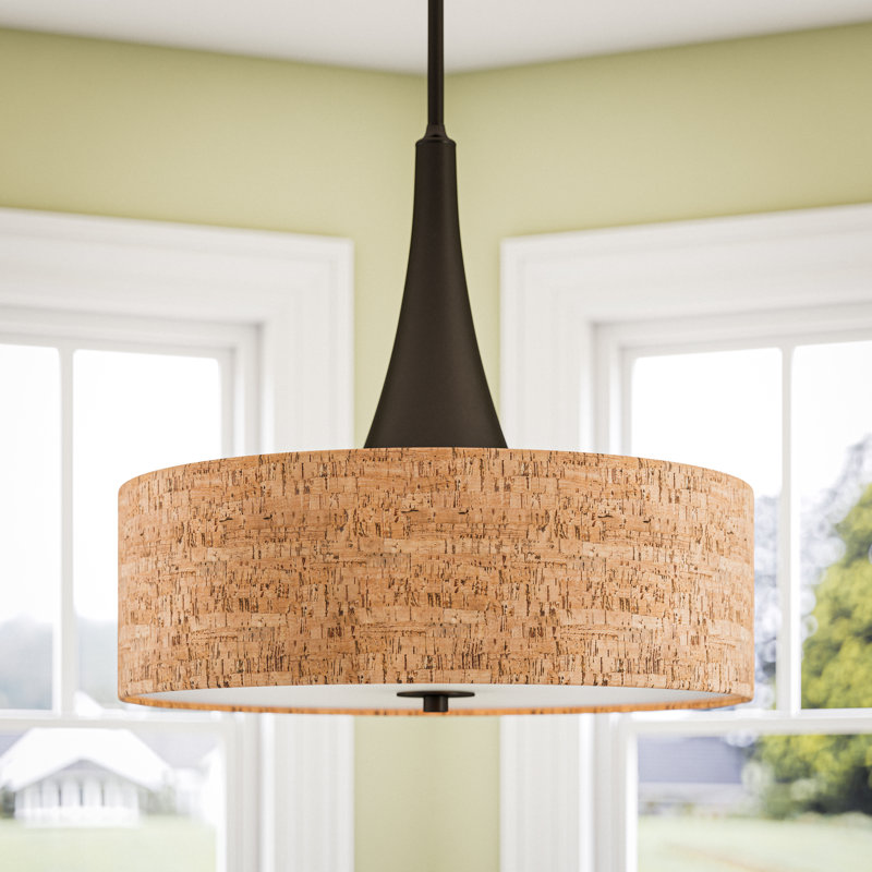 22" Oil Rubbed Bronze Drum Pendant Light with Cork Shade