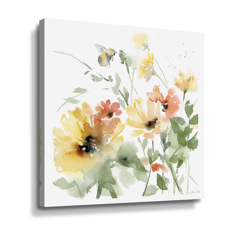 Tournesol prairie I - peinture sur toile, Toile tendue, H 24 po x l 24 po x P 2 po