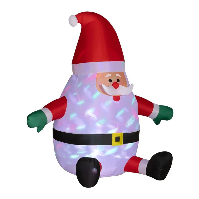 Décoration de Noël gonflable pour père Noël 7 pieds avec boule lumineuse rotative, polyester rouge - comprend des piquets et des sacs de sable