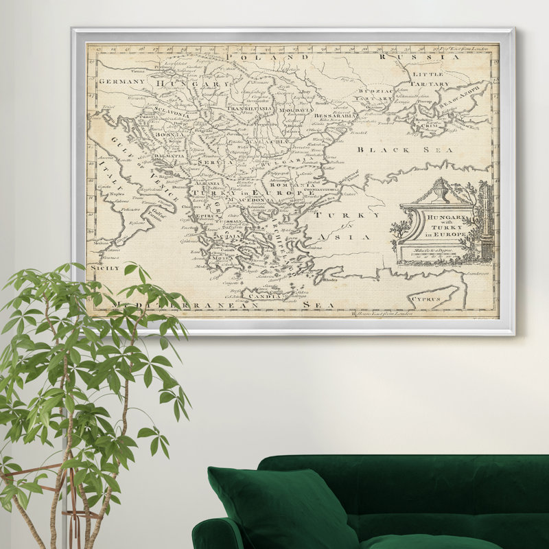 Carte de la Hongrie et de Turquie-impression d’art graphique sur toile encadrée, H 18,5 po x l 24,5 po x P 1,5 po
