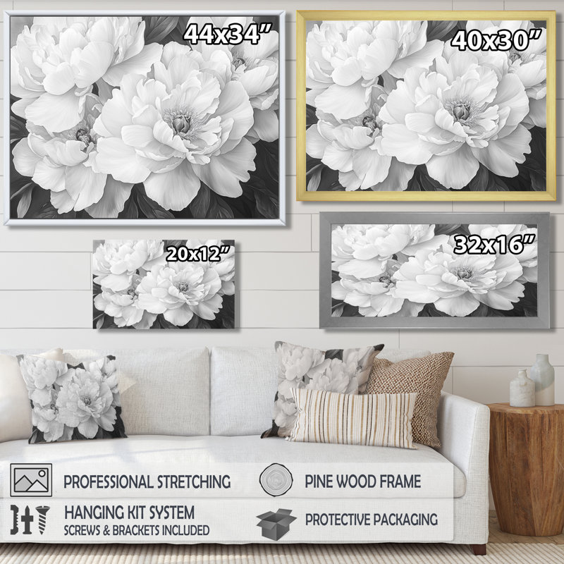 Metzler - Floral Oversized Canvas Prints, Single Picture Framed Print, 16" H x 32" W, White