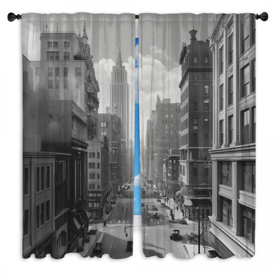 Vintage Cityscape Street Window Curtains Cityscape Sheer & Room Darkening - 2 Panels