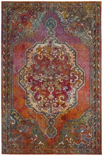 Gulshan Orange/Light Blue Rug, Rectangle 91 x 152 cm