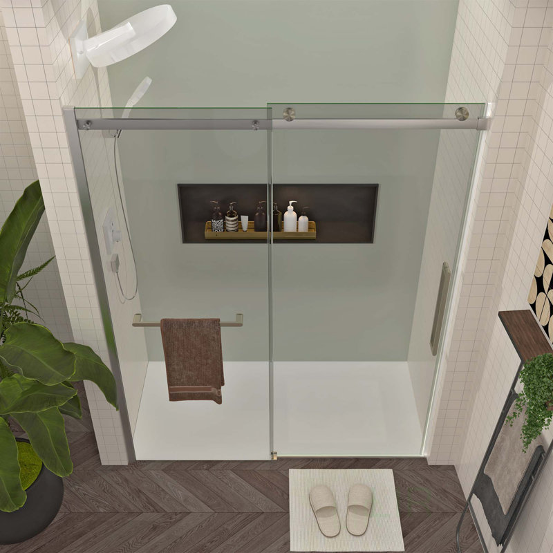 S-RM6076TN 56-60"W X 76"H Sliding Shower Door, Frameless Glass Shower Door, Towel Bar And Handle,Drop Shipping Available, Shower Door