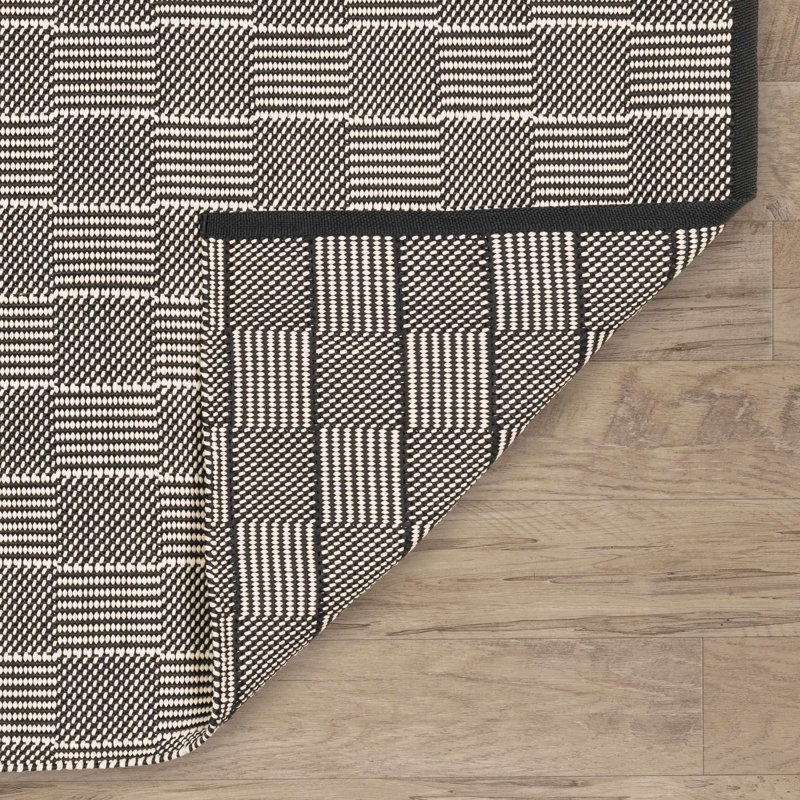 Squares Handmade Navy Indoor/Outdoor Rug, Rectangle 8' x 10'