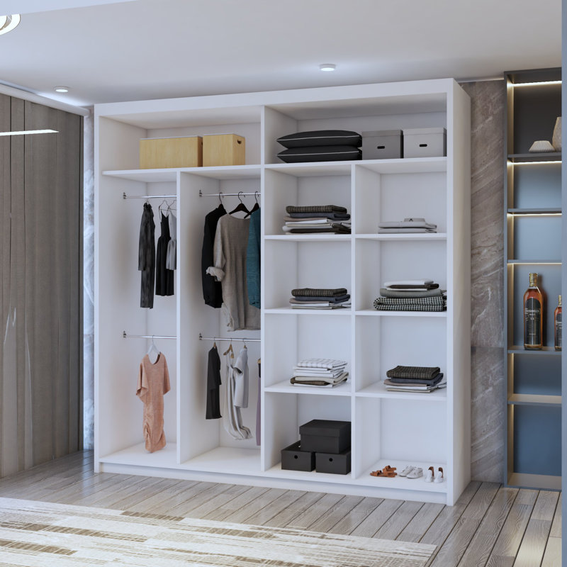 Alyssha 2 Door Manufactured Wood Wardrobe, 217cm H x 203cm W x 62cm D, White