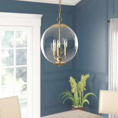 Patterson 3 - Light Shaded Globe Chandelier in Natural Brass