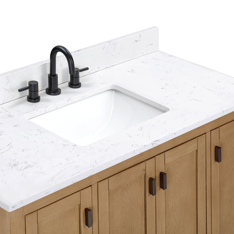 Souther 48" Single Bathroom Vanity with Top, Cala White Marble, Brushed Oak, Black
