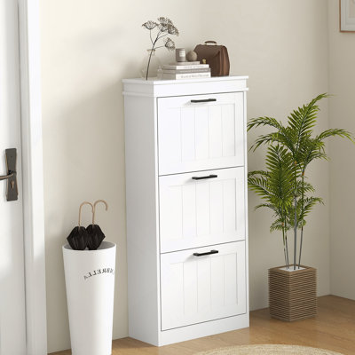 Shoe Cabinet, Narrow Shoe Rack Storage Organizer With 3 Flip Drawers And Adjustable Shelves