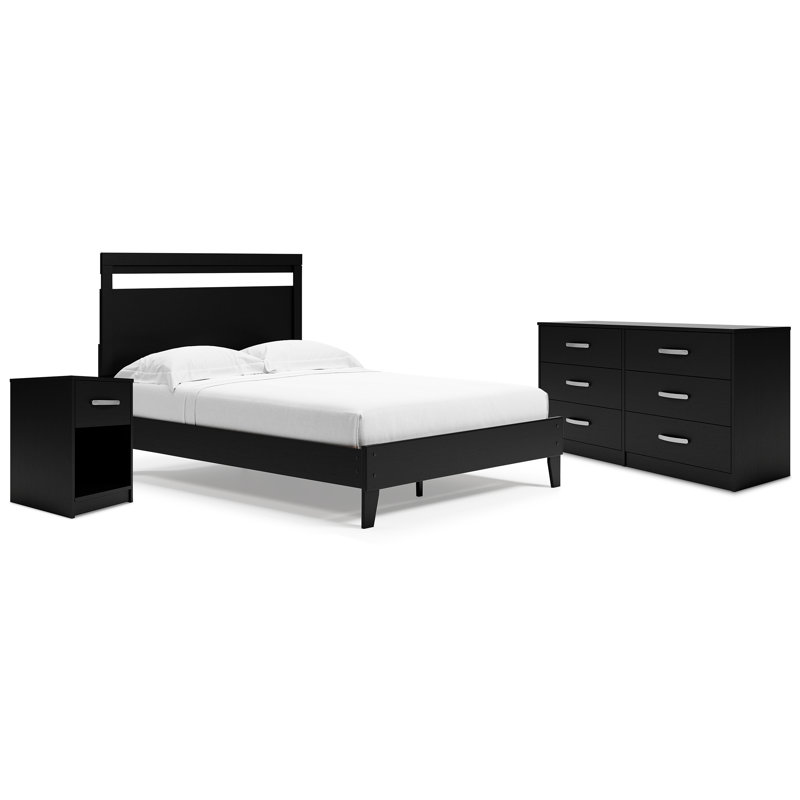 Grand lit plateforme avec commode et table de chevet Finch