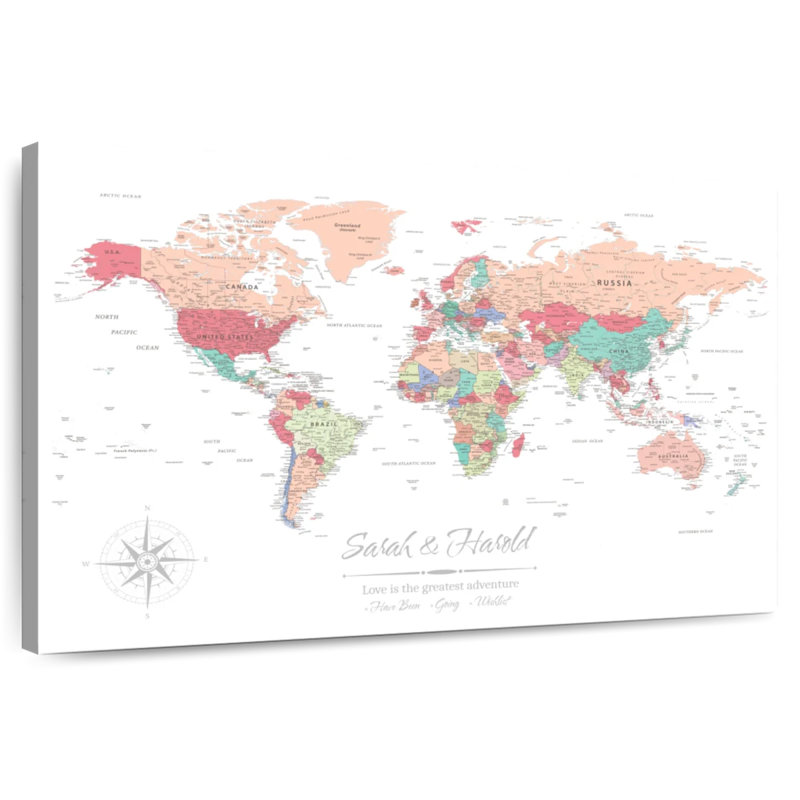 Carte du monde personnalisée «Love I Push Pin», H 16 po x l 24 po, Oui