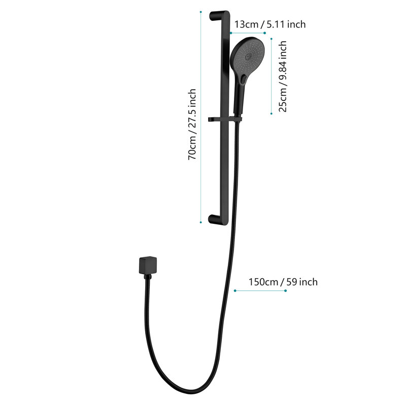 Handheld Shower With 59-inch Hose And 28-inch Slide Bar, Matte Black Shade, Stainless Steel Constructed, Adjustable To Meet Your Showering Desires, Strong Water Flow Capacity, Nozzles For Smooth