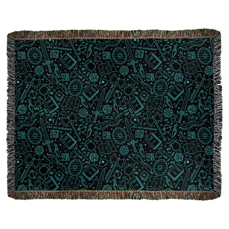 Couverture en coton tissé Katelyn Elizabeth, l 60 po x L 80 po, Noir / bleu sarcelle