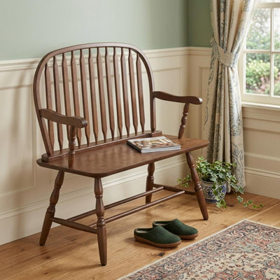 Banc à dossier à broches Windsor en bois brun foncé de 44 pouces Gracie Mills