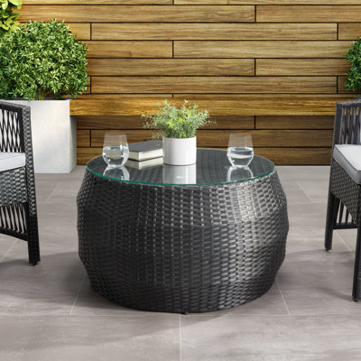 Bilkis Round Glass Top Wicker Coffee Table