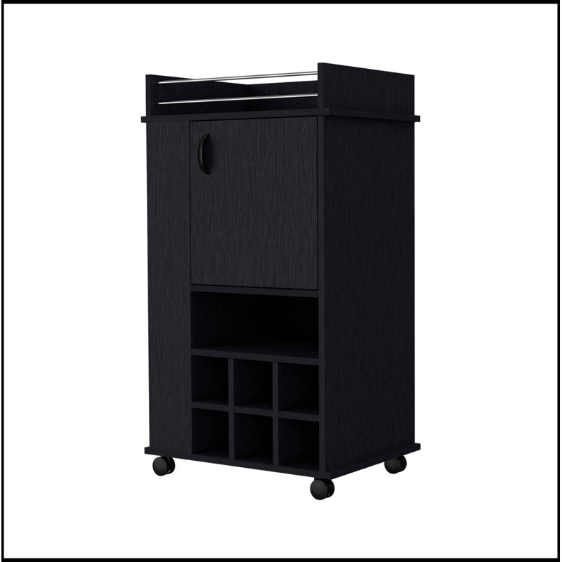 Allandale 1-Door Bar Cart with Wine Rack and Casters, Perfect for Entertaining and Organizing Bar Essentials, Black