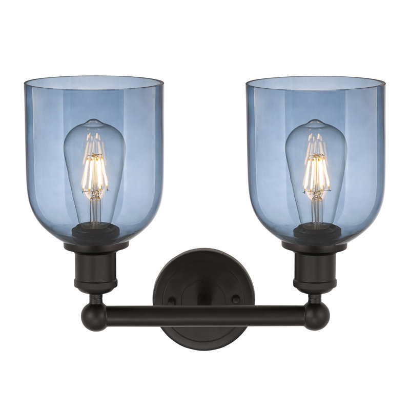 Éclairage pour meuble-lavabo à 2 lumières 15 po Edison Allysson, Bleu princesse, Bronze huilé