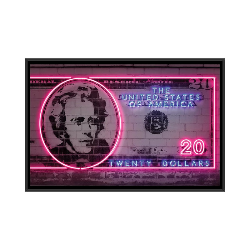 «20 Dollars», impression sur toile, H 18 po x l 26 po x P 1,5 po, Toile encadrée noire, Pas de tapis