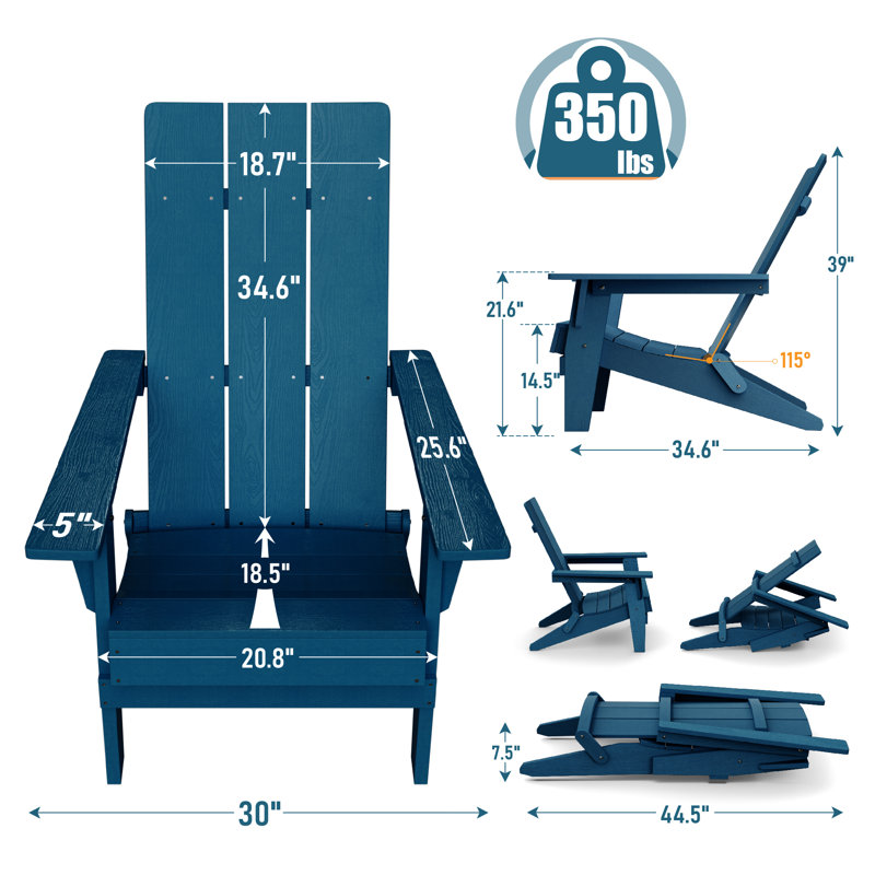 Allurine Foldable Outdoor Adirondack Chair, Navy Blue