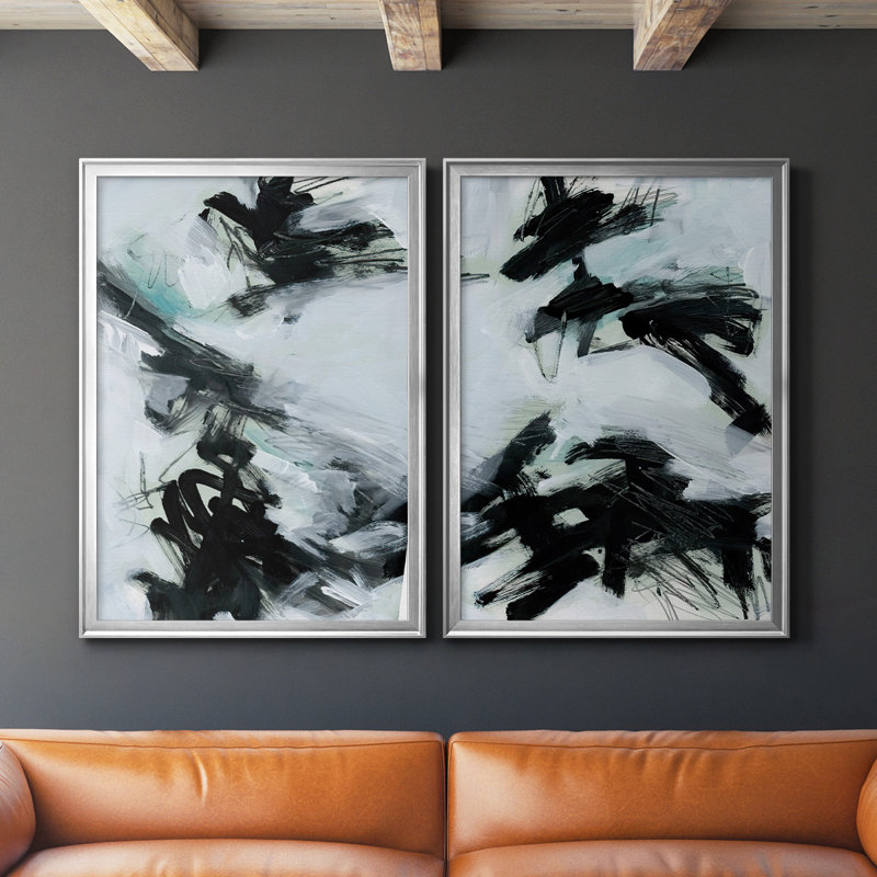 Toile encadrée de qualité supérieure Ocean courant I - prête à être accrochée, H 24,5 po x l 37 po x P 1,25 po, Argent