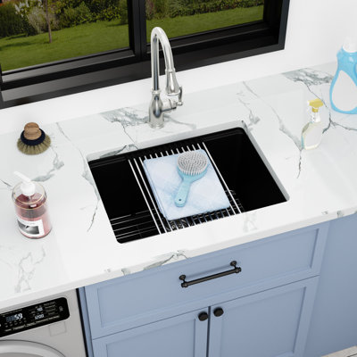 Quartz Workstation Sink 21" L x 18" W x 12" D Undermount Granite Composite Utility Sink Deep Single Bowl Laundry Room Utility Tub Sink Basin